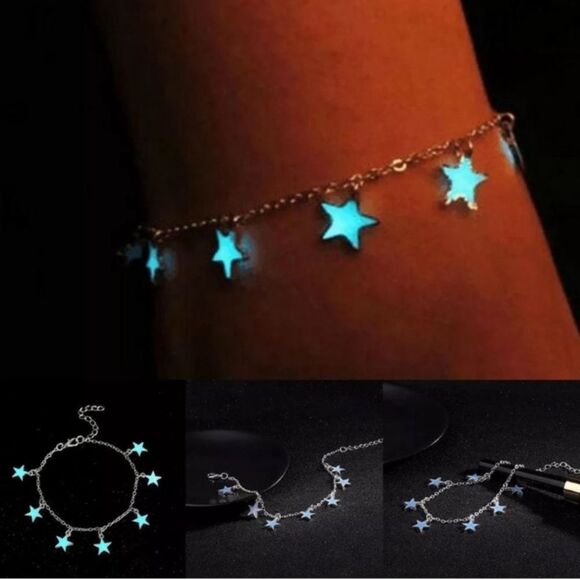 Glow in the Dark Silver Celestial Stars Charming Anklet Bracelet NEW - Picture 3 of 4